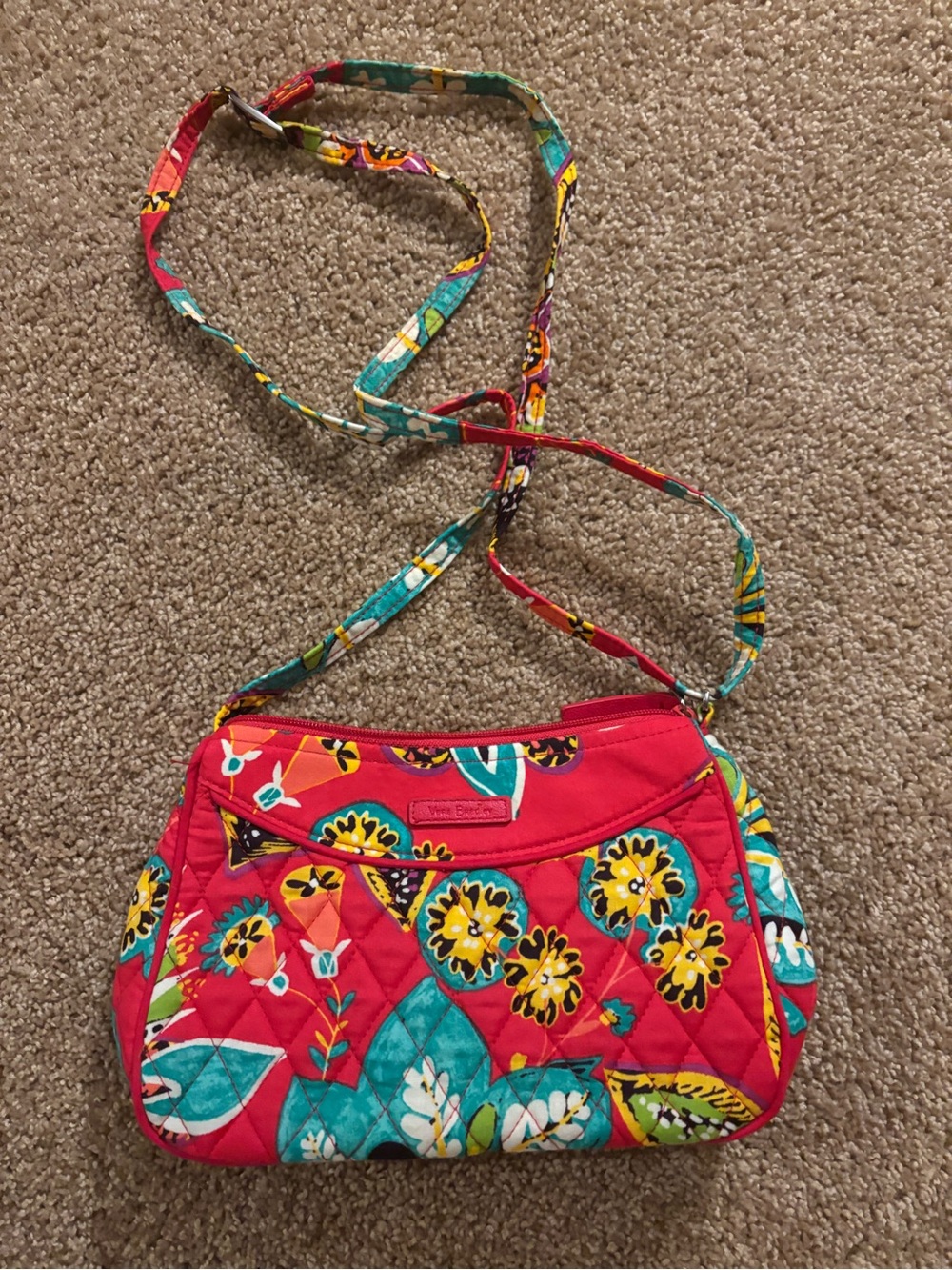 Vera Bradley Coral Red Quilted Floral Crossbody